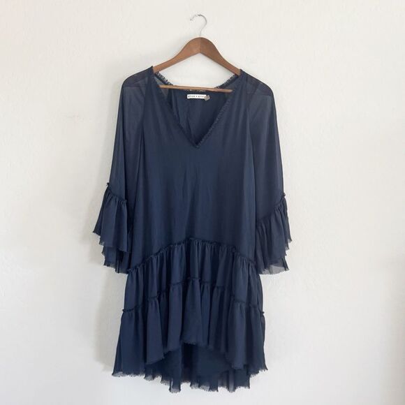 Alice + Olivia Zoey Ruffled Sapphire Tunic Dress in Navy Blue Size L - Picture 6 of 16